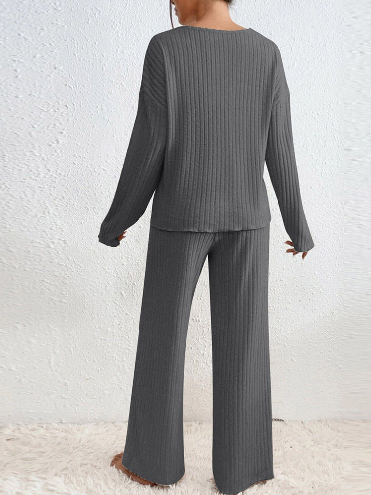 Moncelia Esra Ribbed Knit Wide-Leg Lounge Set