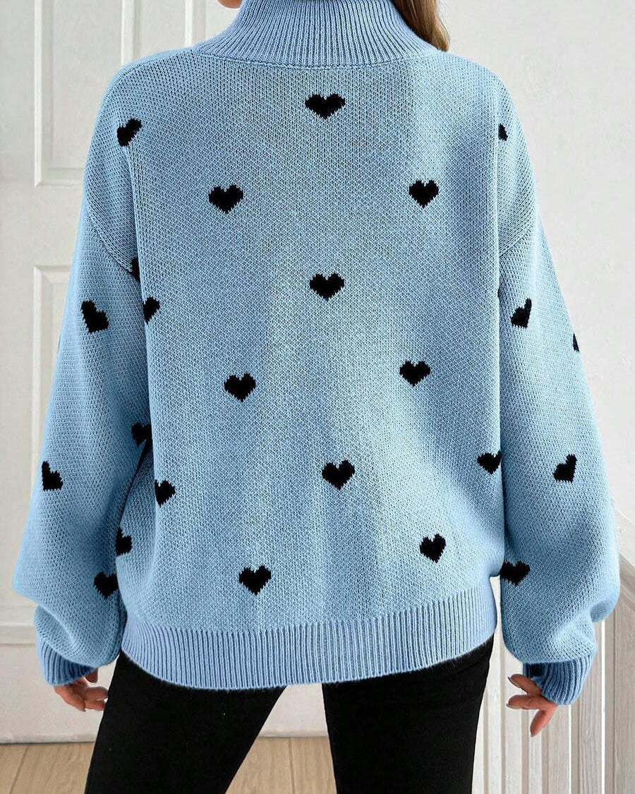 Moncelia Signy Heart Print Quarter-Zip Sweater