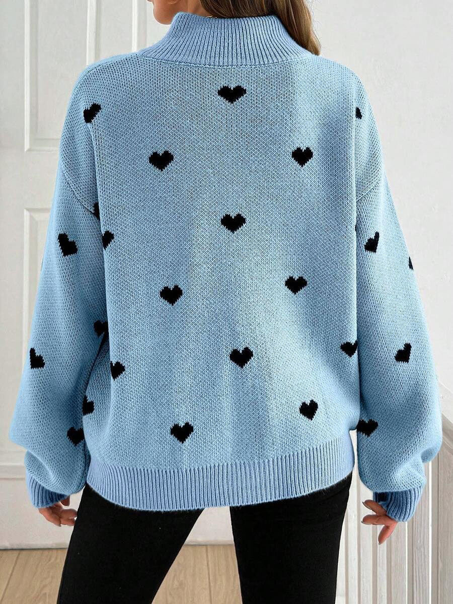 Moncelia Signy Heart Print Quarter-Zip Sweater