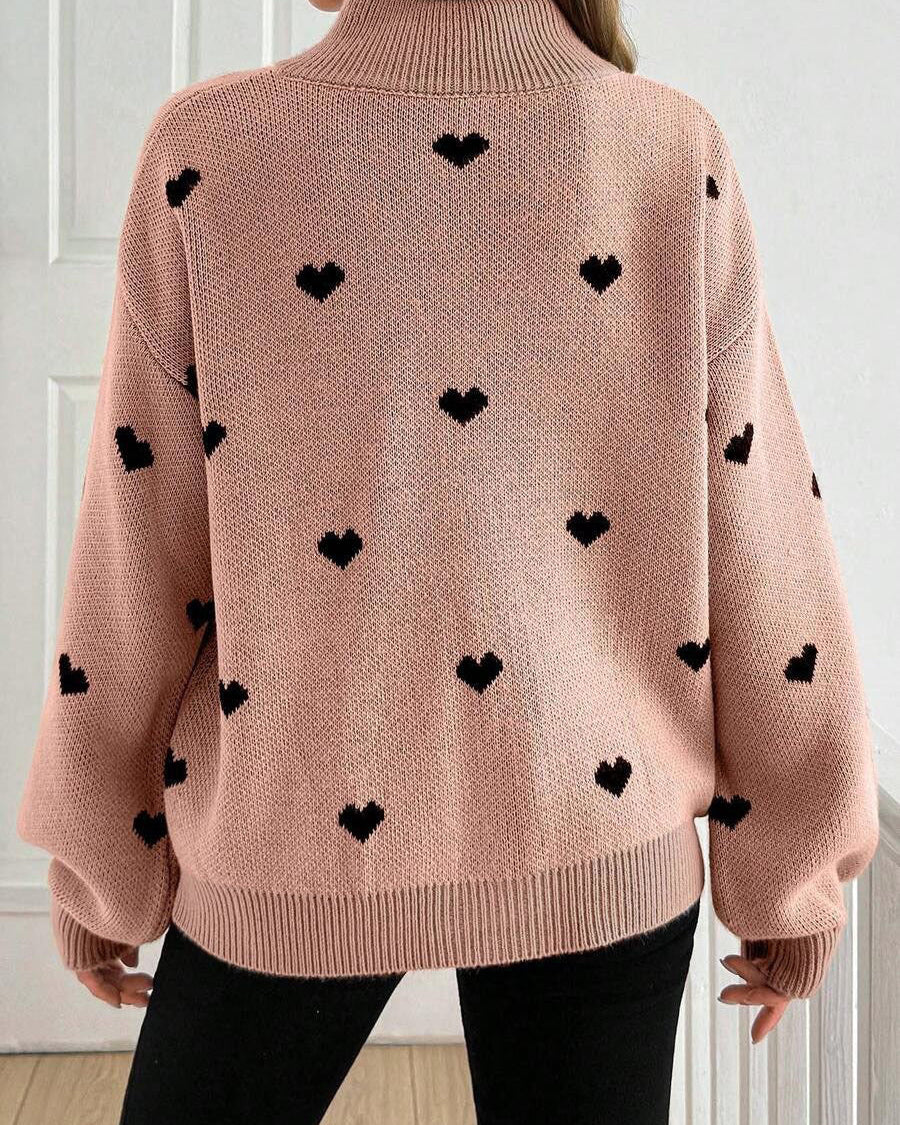 Moncelia Signy Heart Print Quarter-Zip Sweater