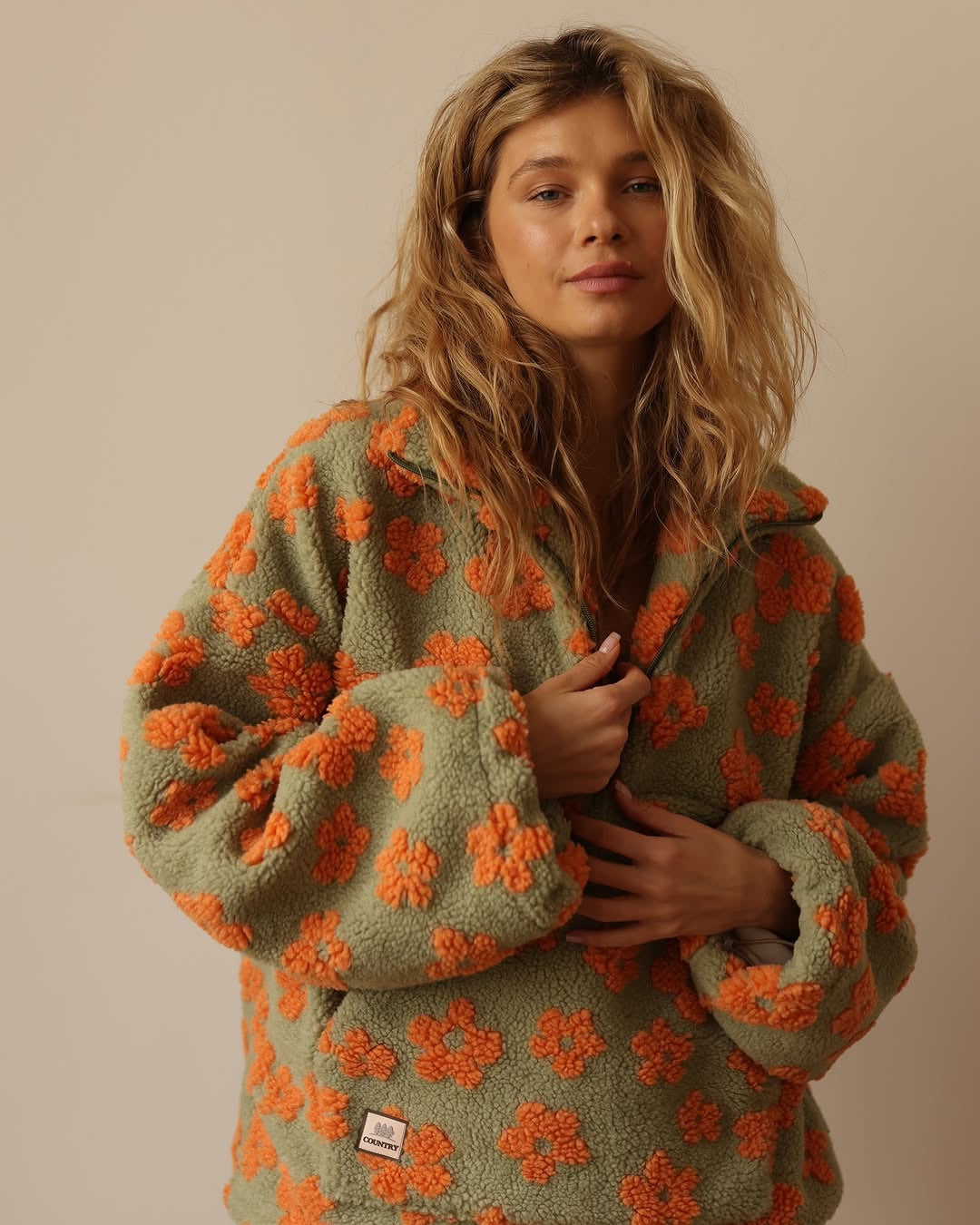 Moncelia Aurore Floral Sherpa Half-Zip Pullover