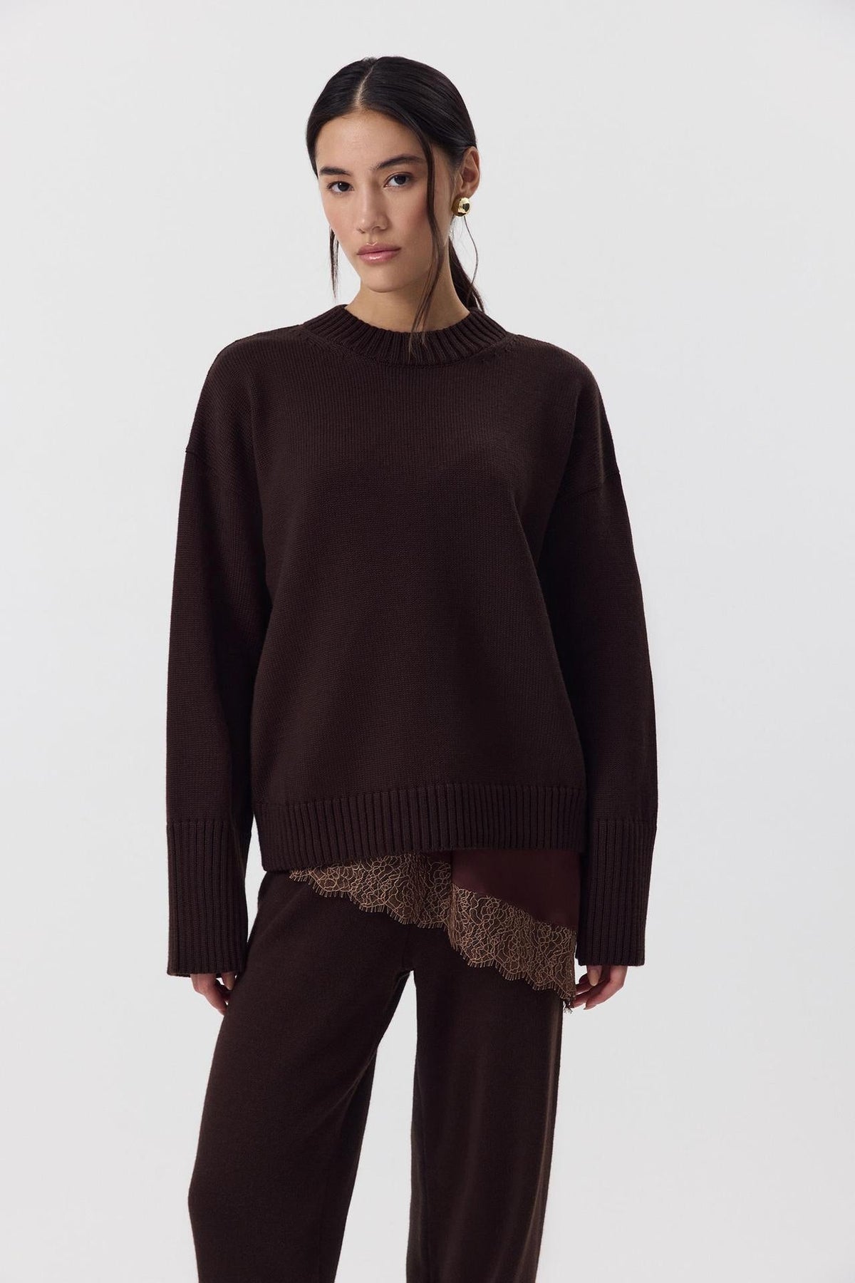 Moncelia Ottilia Cotton-Blend Crew Neck Drop Shoulder Sweater