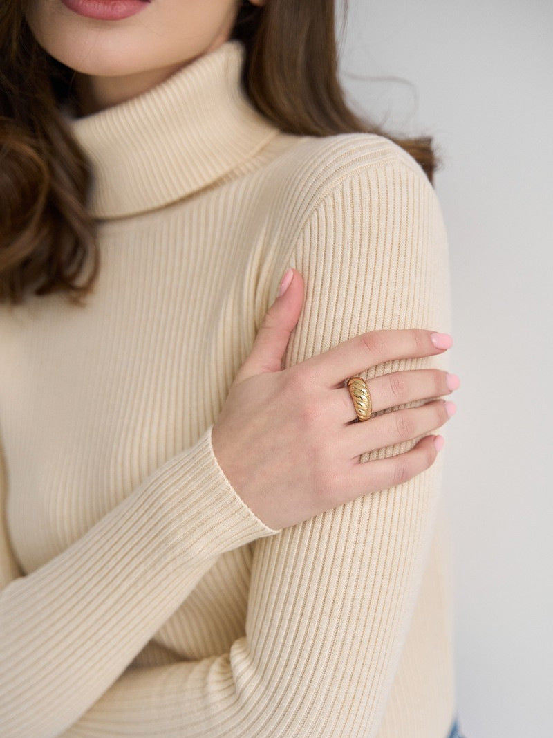 Moncelia Dagny Cotton-Blend Ribbed Knit Turtleneck Sweater