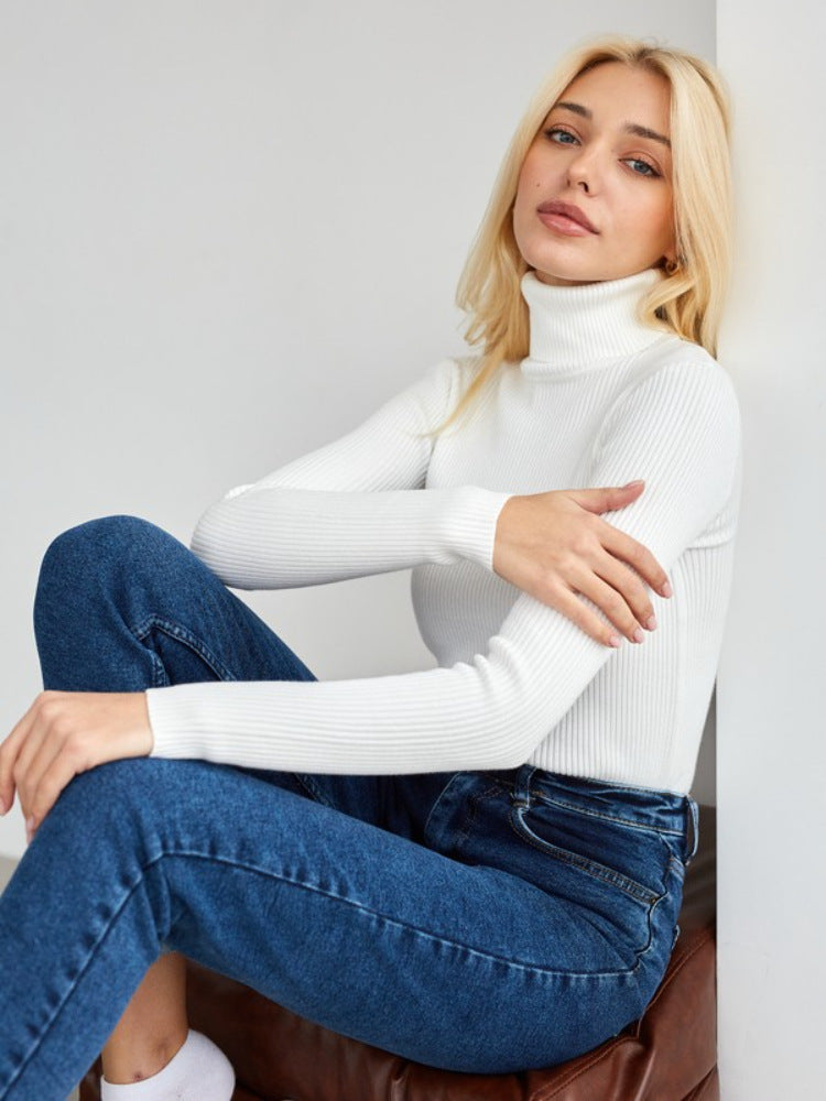Moncelia Dagny Cotton-Blend Ribbed Knit Turtleneck Sweater