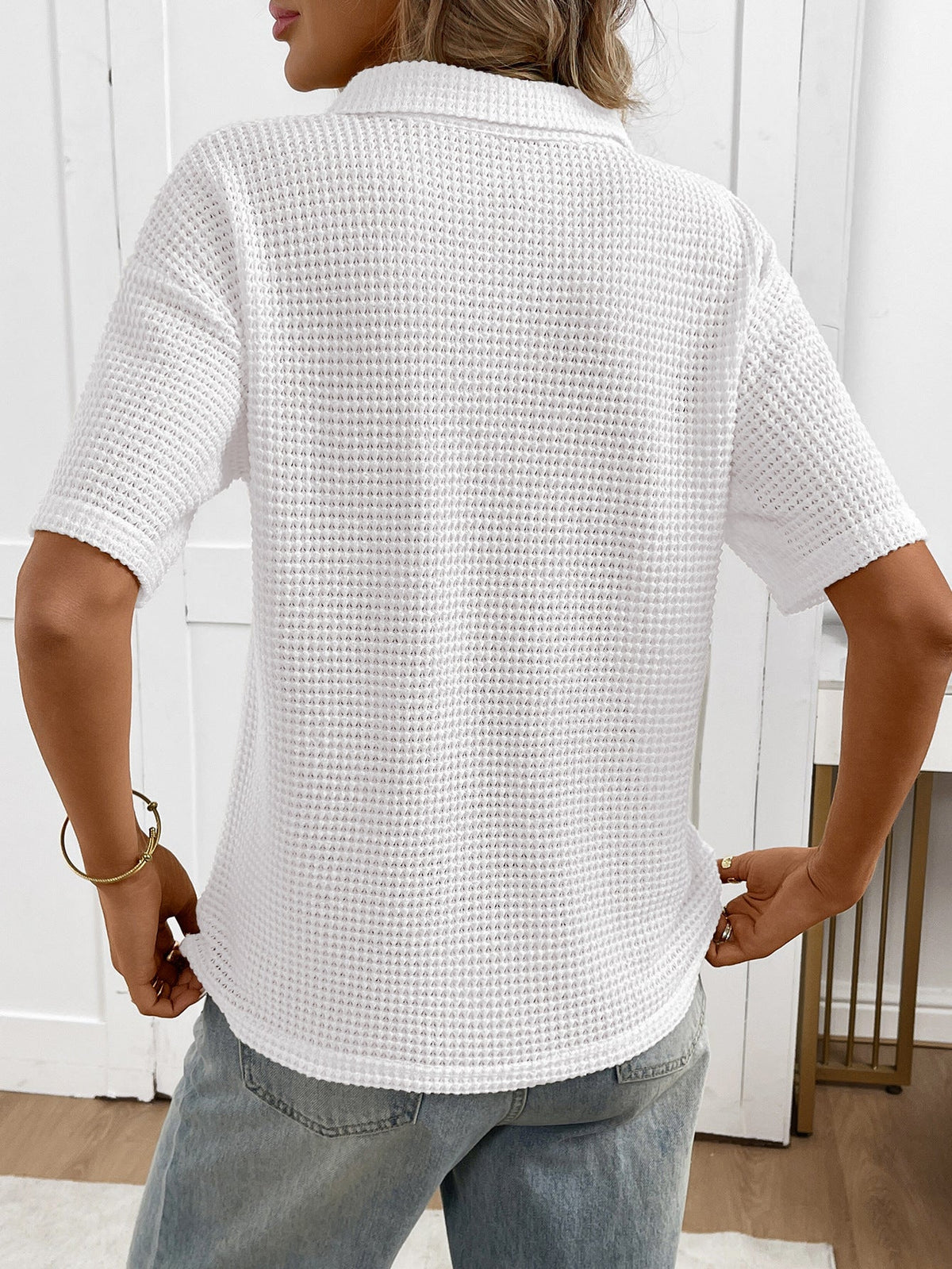 Moncelia Mabel Textured Knit Polo Top