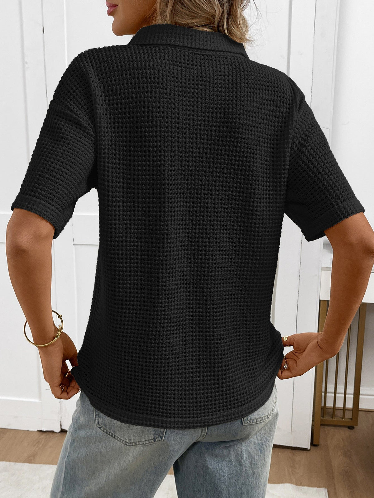 Moncelia Mabel Textured Knit Polo Top