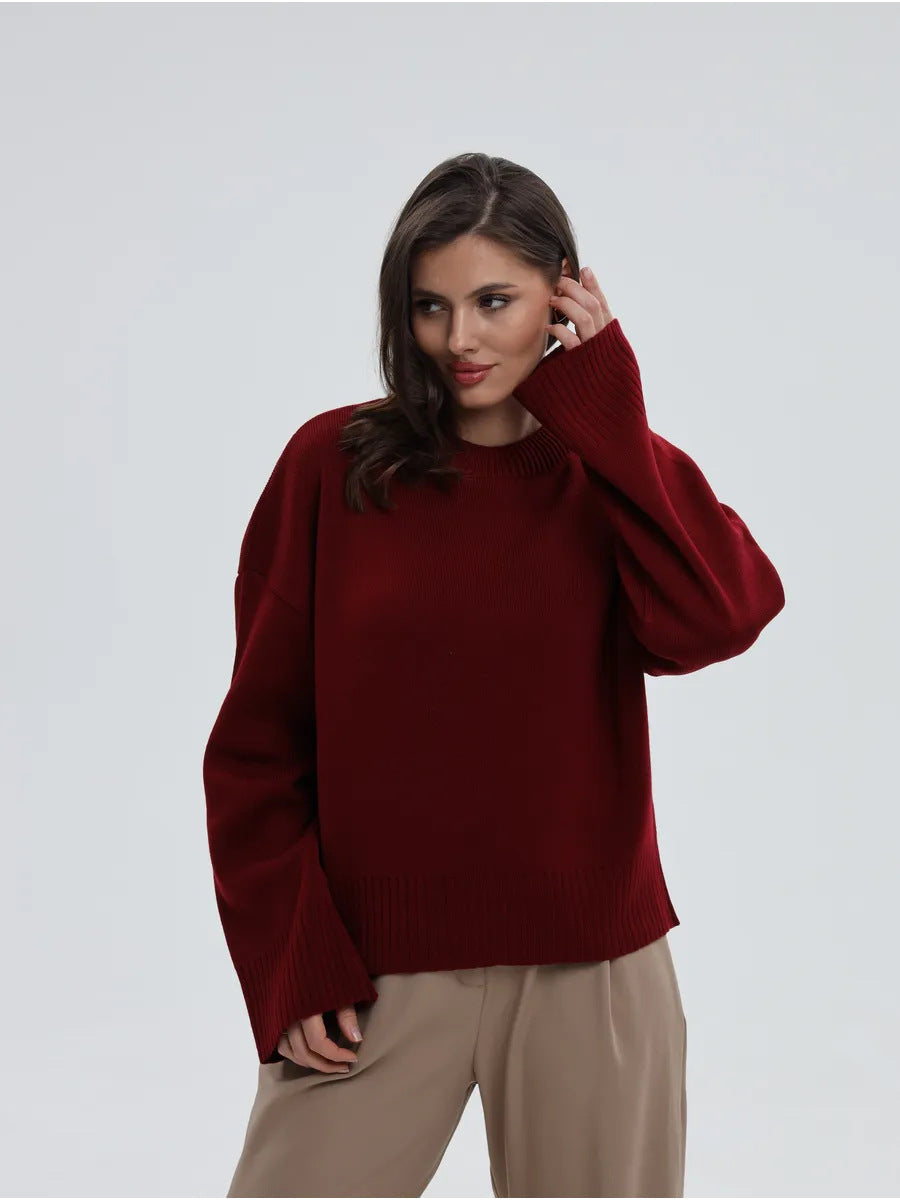 Moncelia Signe Ribbed-Cuff Oversized Pullover Sweater