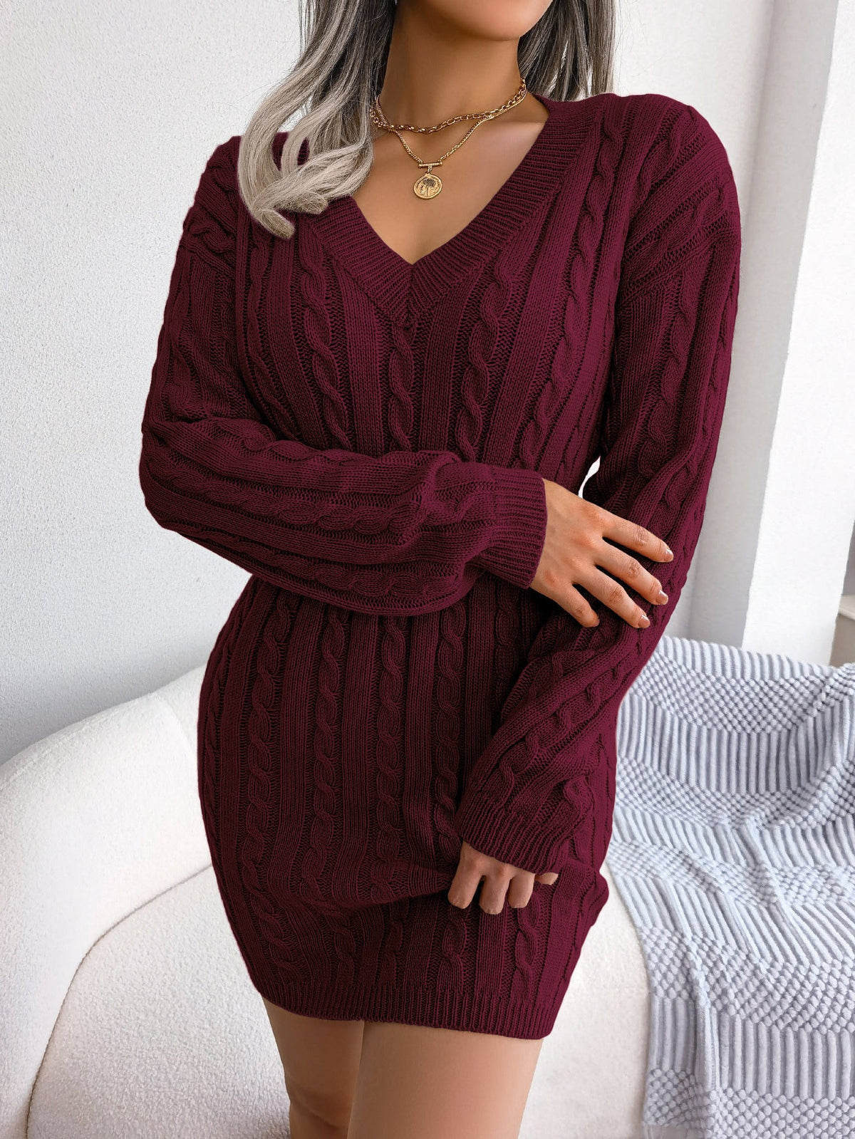 Moncelia Michela Cable-Knit Smocked-Waist Sweater Dress