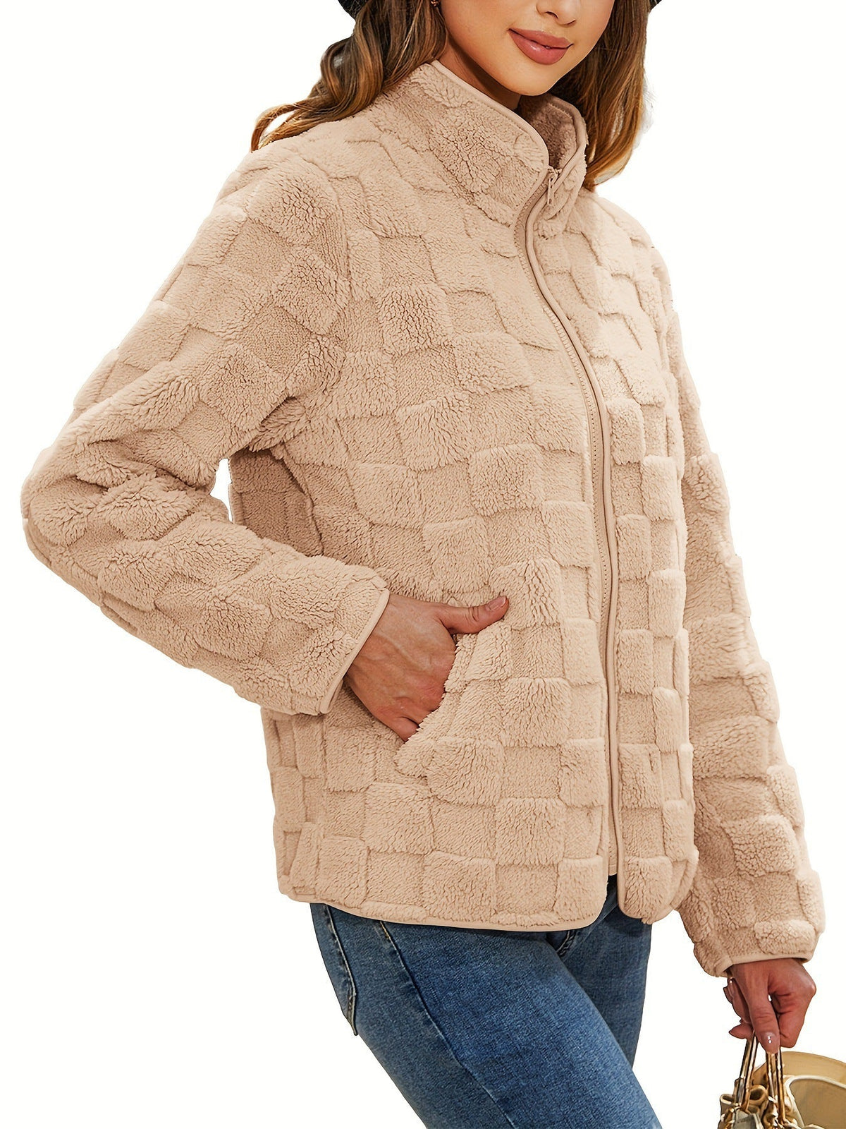 Moncelia Pilar Checkered Fleece Zip-Up Jacket