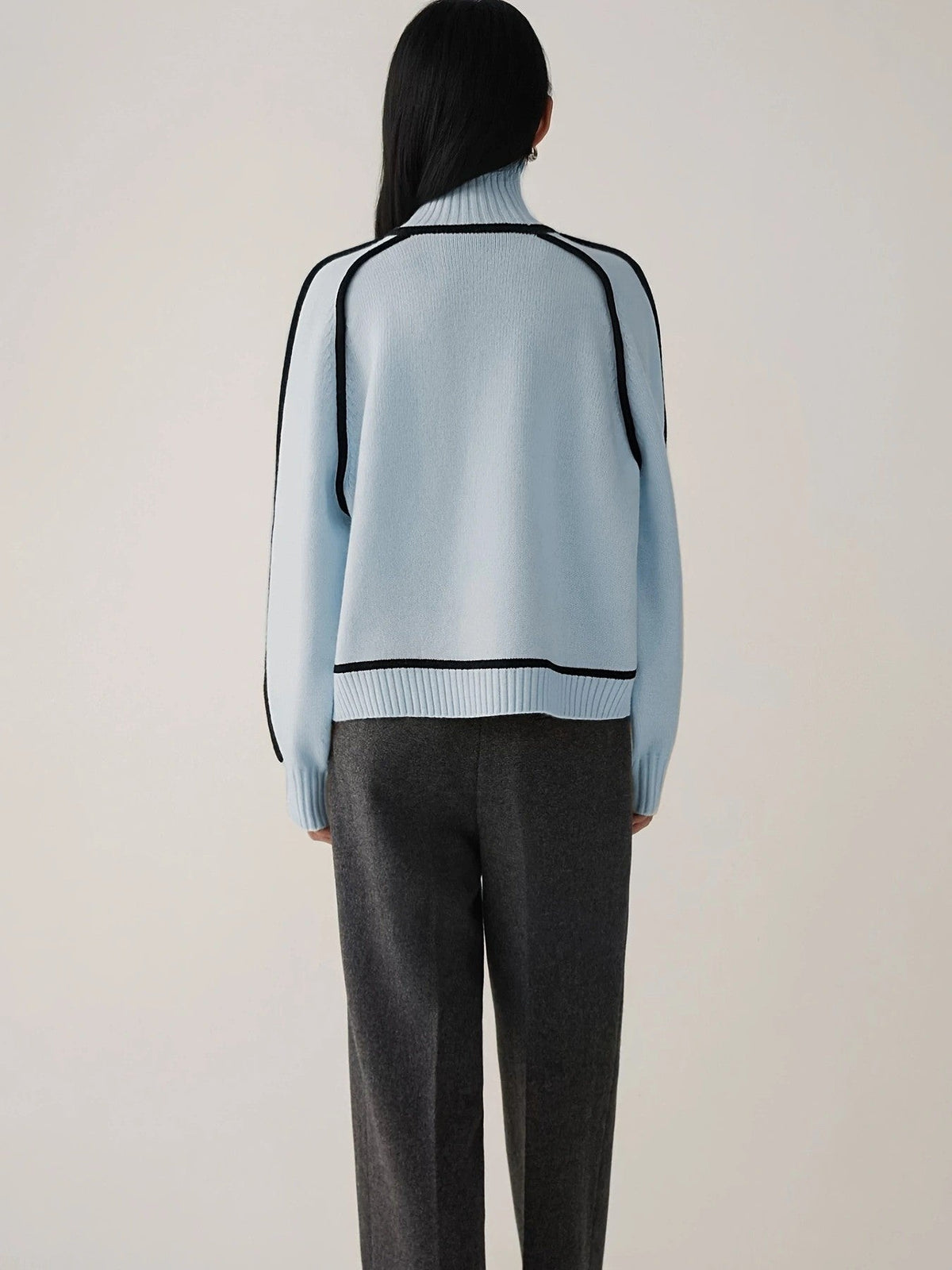 Moncelia Ornella Contrast Piping Turtleneck Sweater