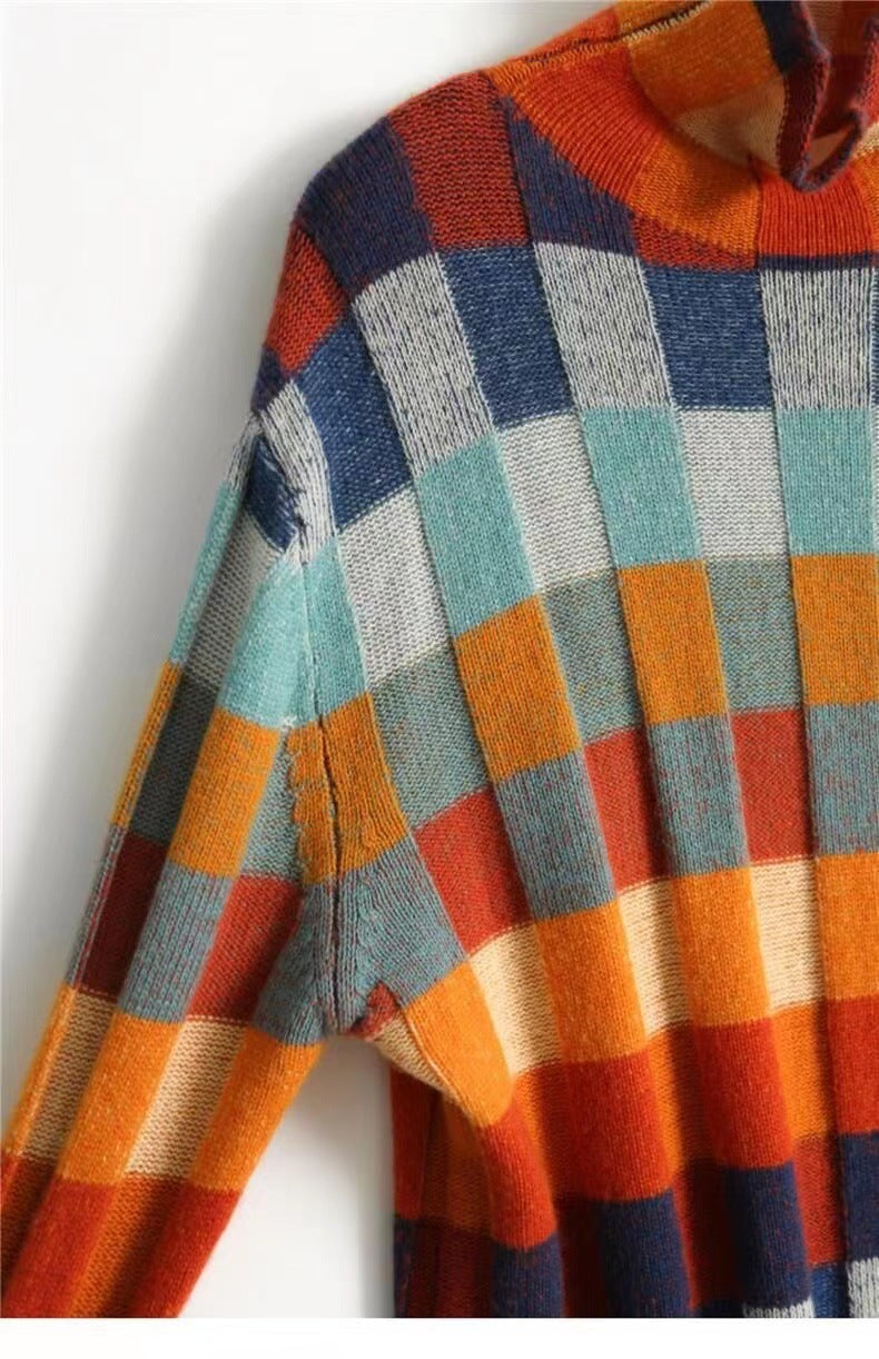 Moncelia Ravelyn Patchwork Check Turtleneck Sweater