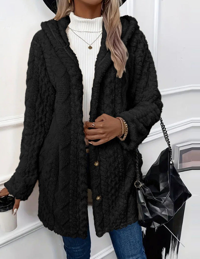 Moncelia Embla Hooded Sherpa Fleece Button Jacket