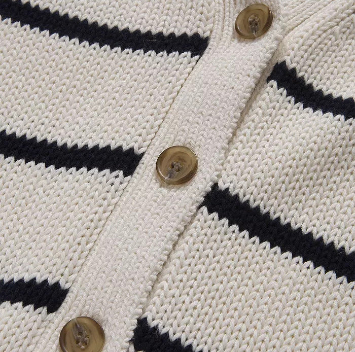 Moncelia Gaia Striped Button-Front Knit Cardigan