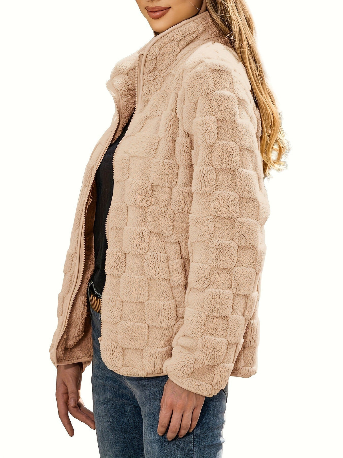 Moncelia Pilar Checkered Fleece Zip-Up Jacket