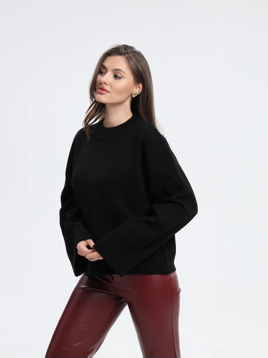 Moncelia Signe Ribbed-Cuff Oversized Pullover Sweater