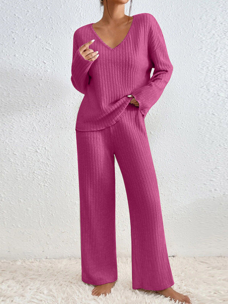 Moncelia Esra Ribbed Knit Wide-Leg Lounge Set