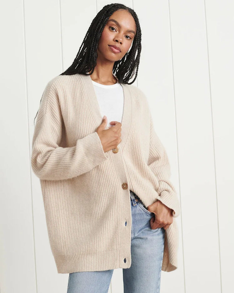 Moncelia Marian Oversized Ribbed V-Neck Cardigan