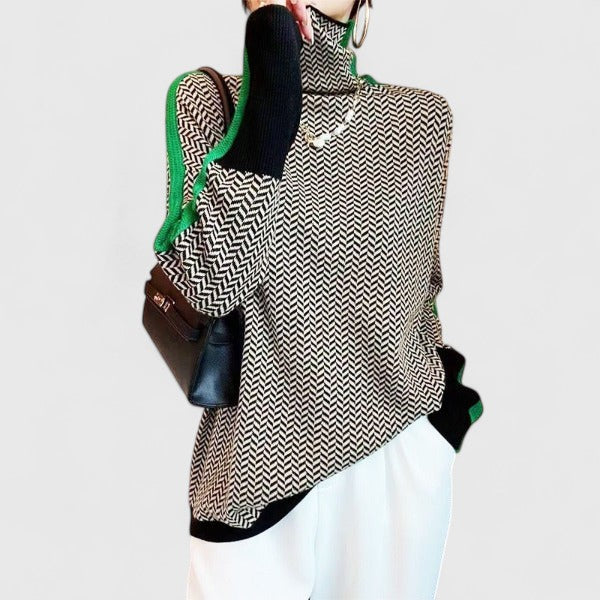 Moncelia Eugenie Chevron Stripe High Collar Sweater