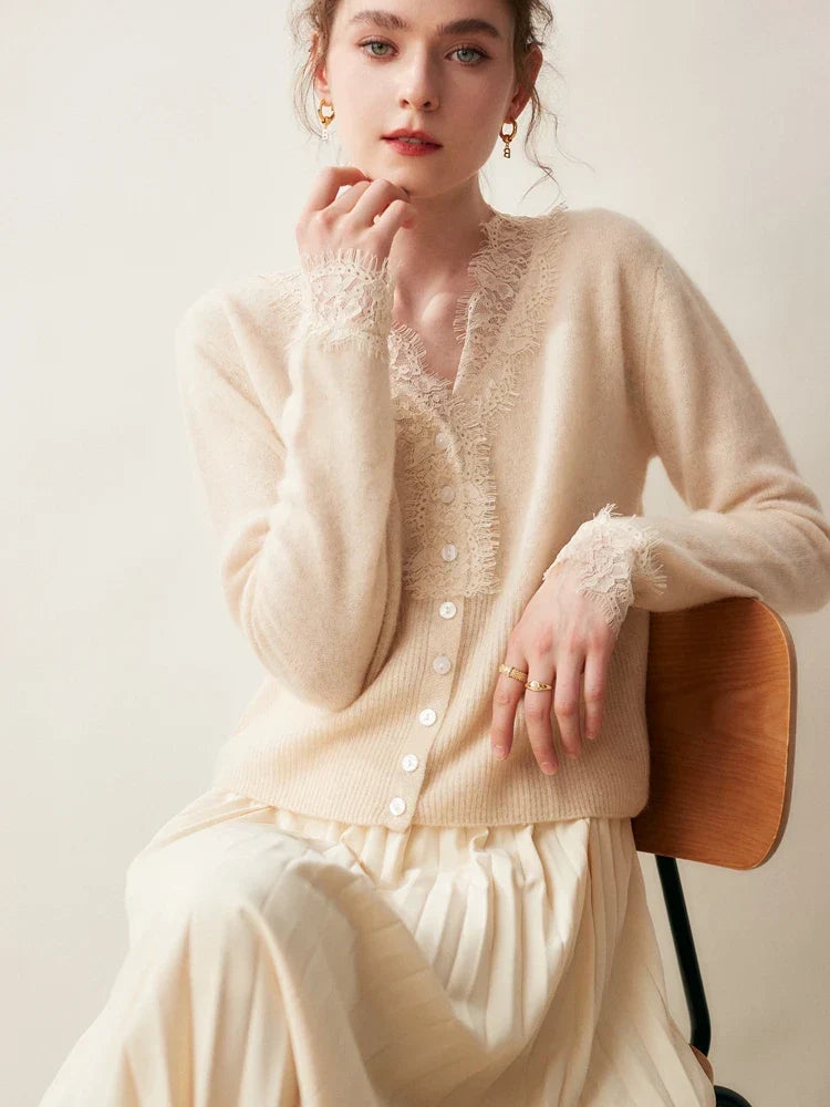 Moncelia Amelia Cashmere-Blend Lace Cardigan
