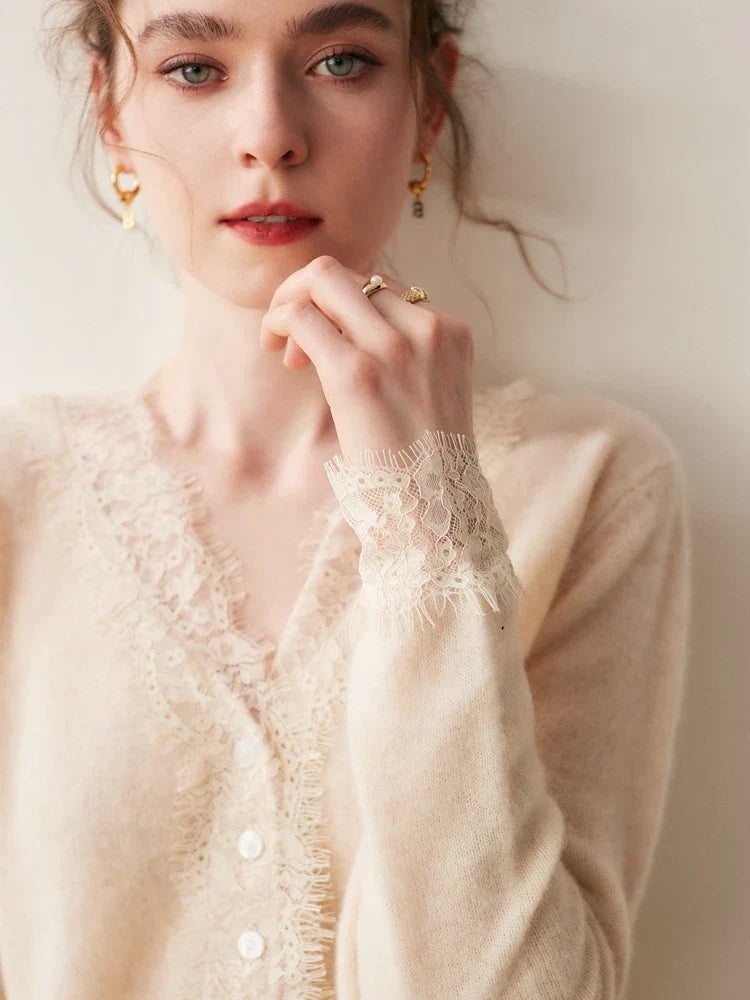 Moncelia Amelia Cashmere-Blend Lace Cardigan