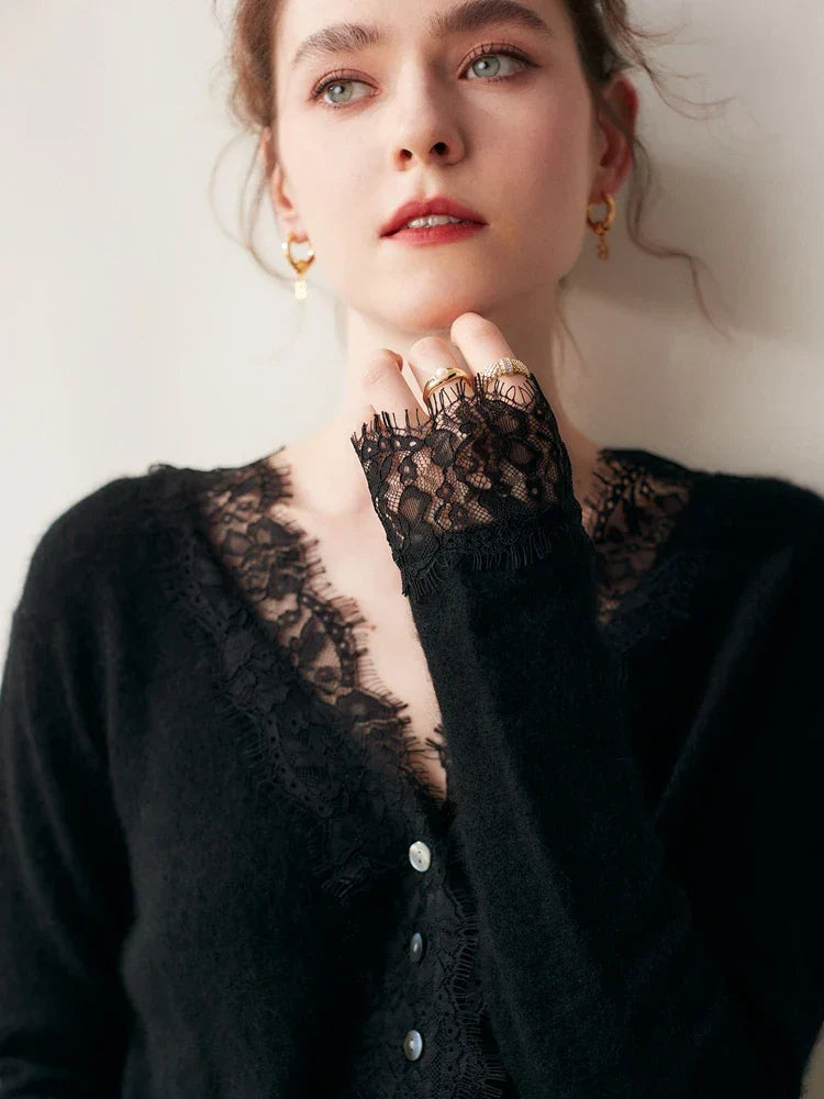 Moncelia Amelia Cashmere-Blend Lace Cardigan
