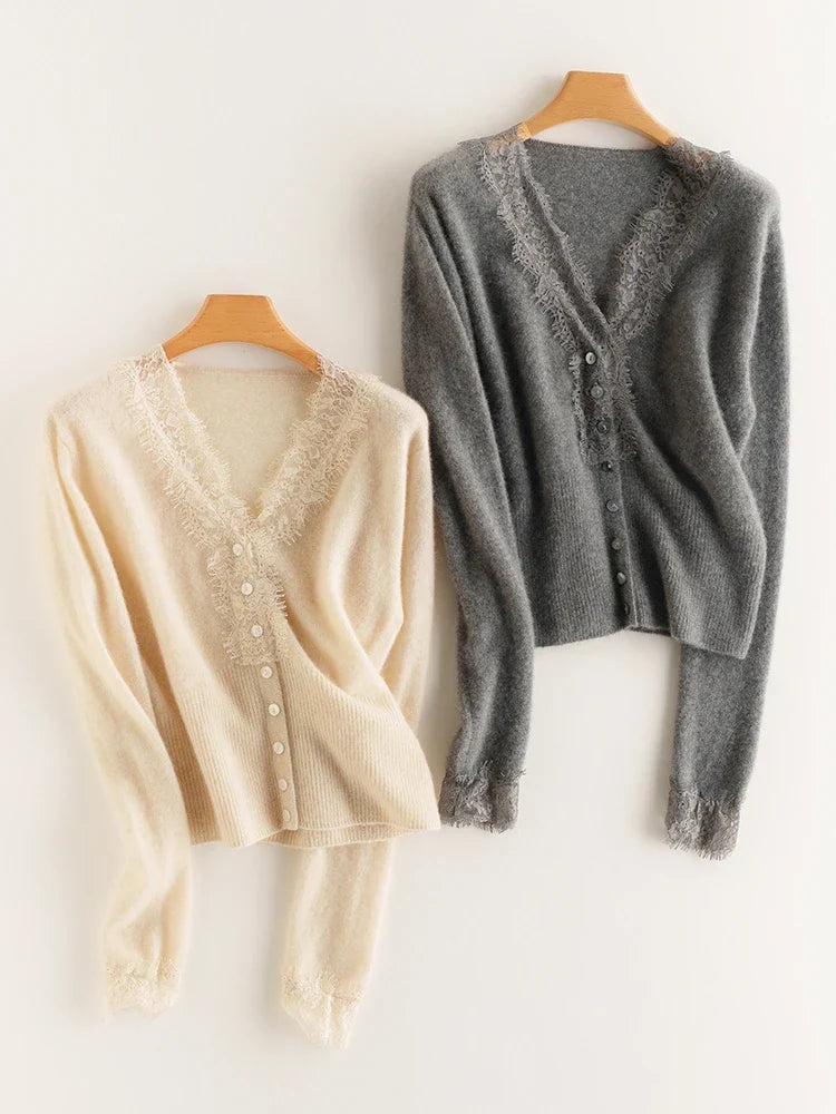 Moncelia Amelia Cashmere-Blend Lace Cardigan