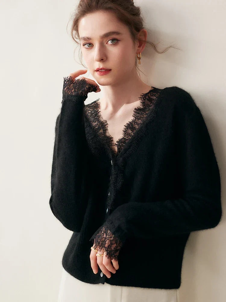 Moncelia Amelia Cashmere-Blend Lace Cardigan