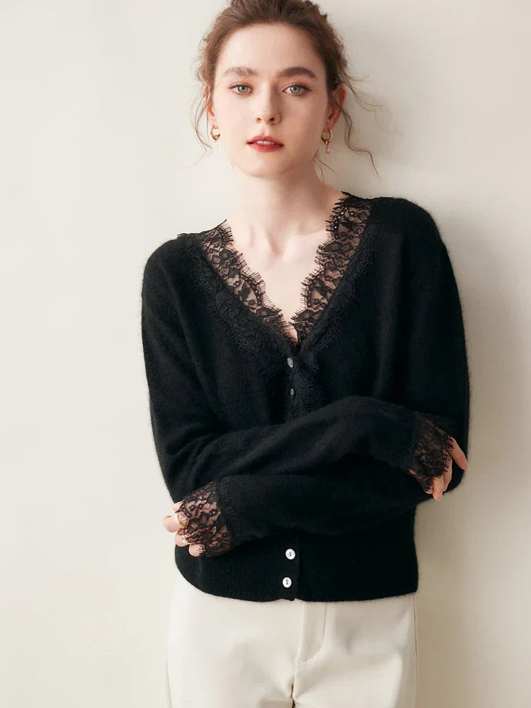 Moncelia Amelia Cashmere-Blend Lace Cardigan