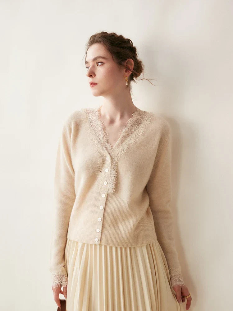 Moncelia Amelia Cashmere-Blend Lace Cardigan
