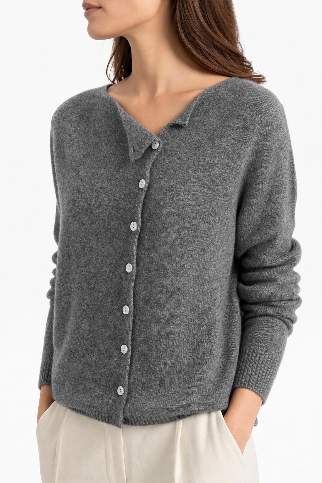 Moncelia Noemie Asymmetric Button Knit Sweater