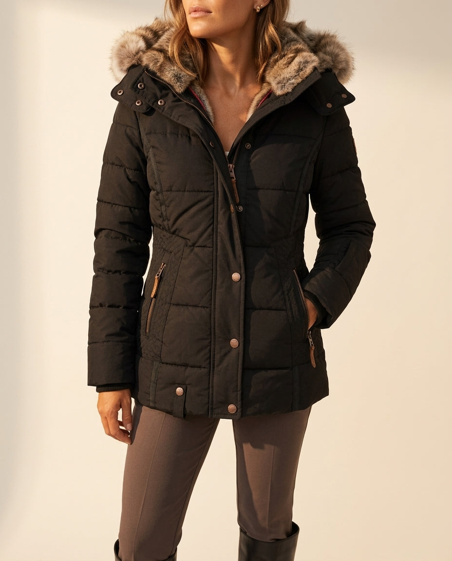Moncelia Liesl Quilted Faux Fur Hood Puffer Jacket