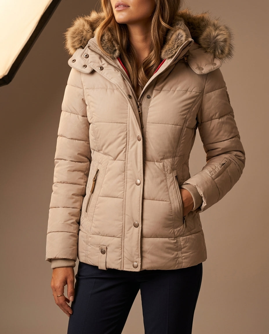 Moncelia Liesl Quilted Faux Fur Hood Puffer Jacket