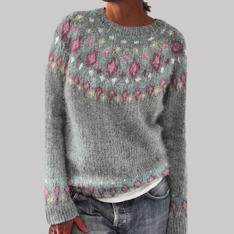 Moncelia Soline Fair Isle Yoke Crew Neck Sweater