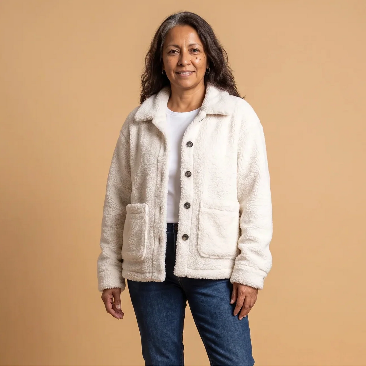 Moncelia Rosetta Teddy Fleece Button-Front Shacket
