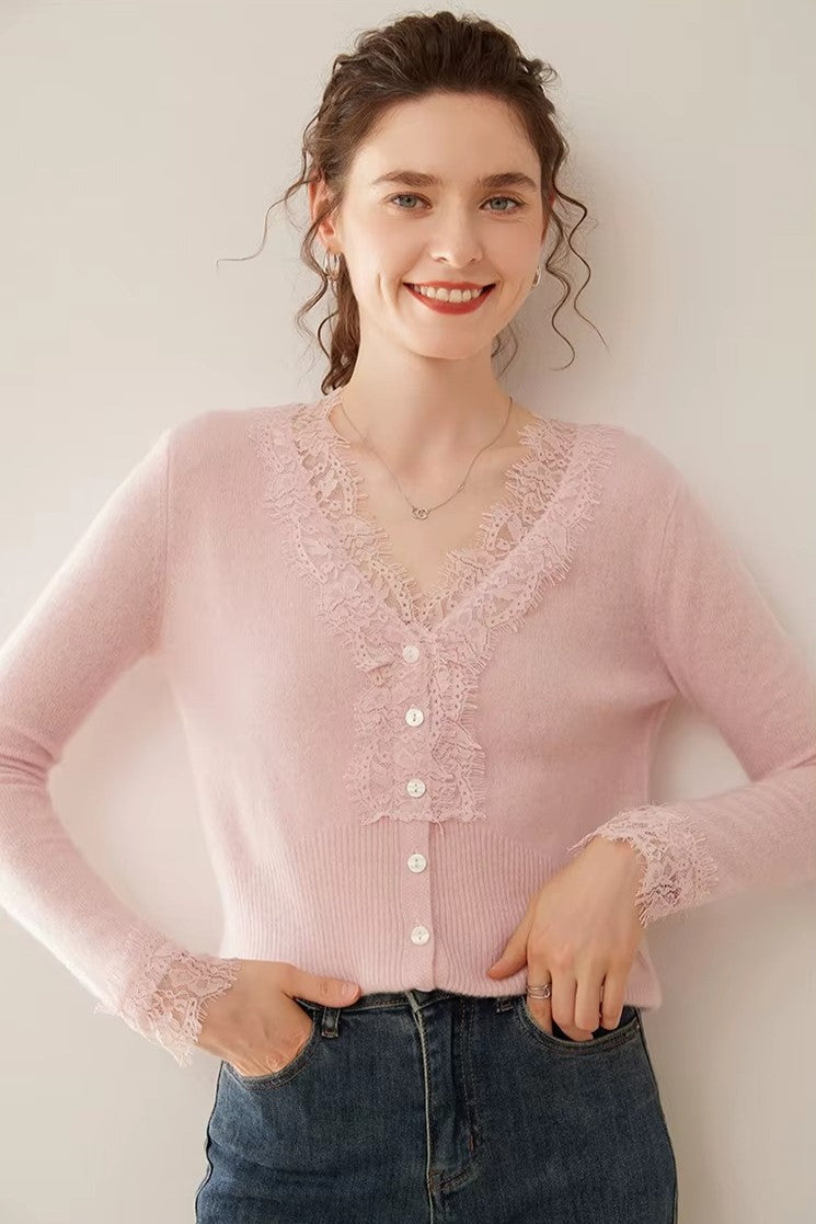 Moncelia Amelia Cashmere-Blend Lace Cardigan