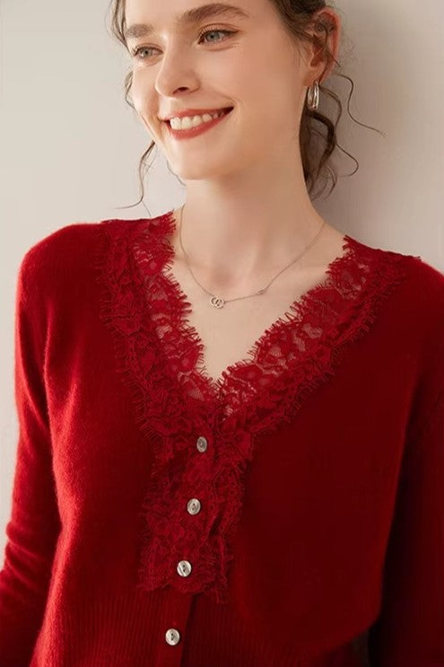 Moncelia Amelia Cashmere-Blend Lace Cardigan