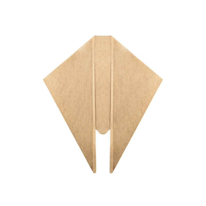 Margo & Main beige lamb wool triangle scarf — flat lay of the triangle with a pointed hem