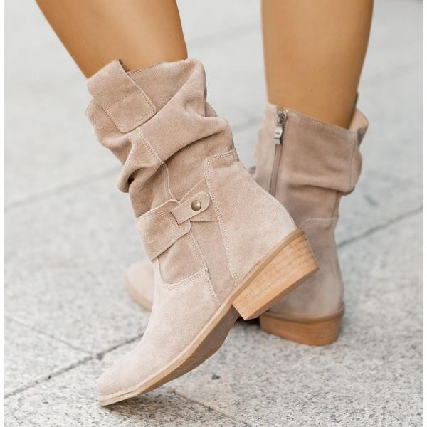 Moncelia Agnese Buckled Slouch Faux Suede Mid-Calf Boots