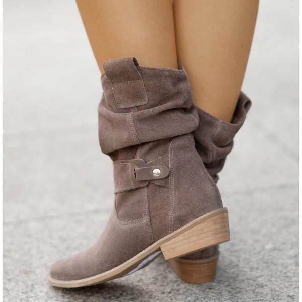 Moncelia Agnese Buckled Slouch Faux Suede Mid-Calf Boots