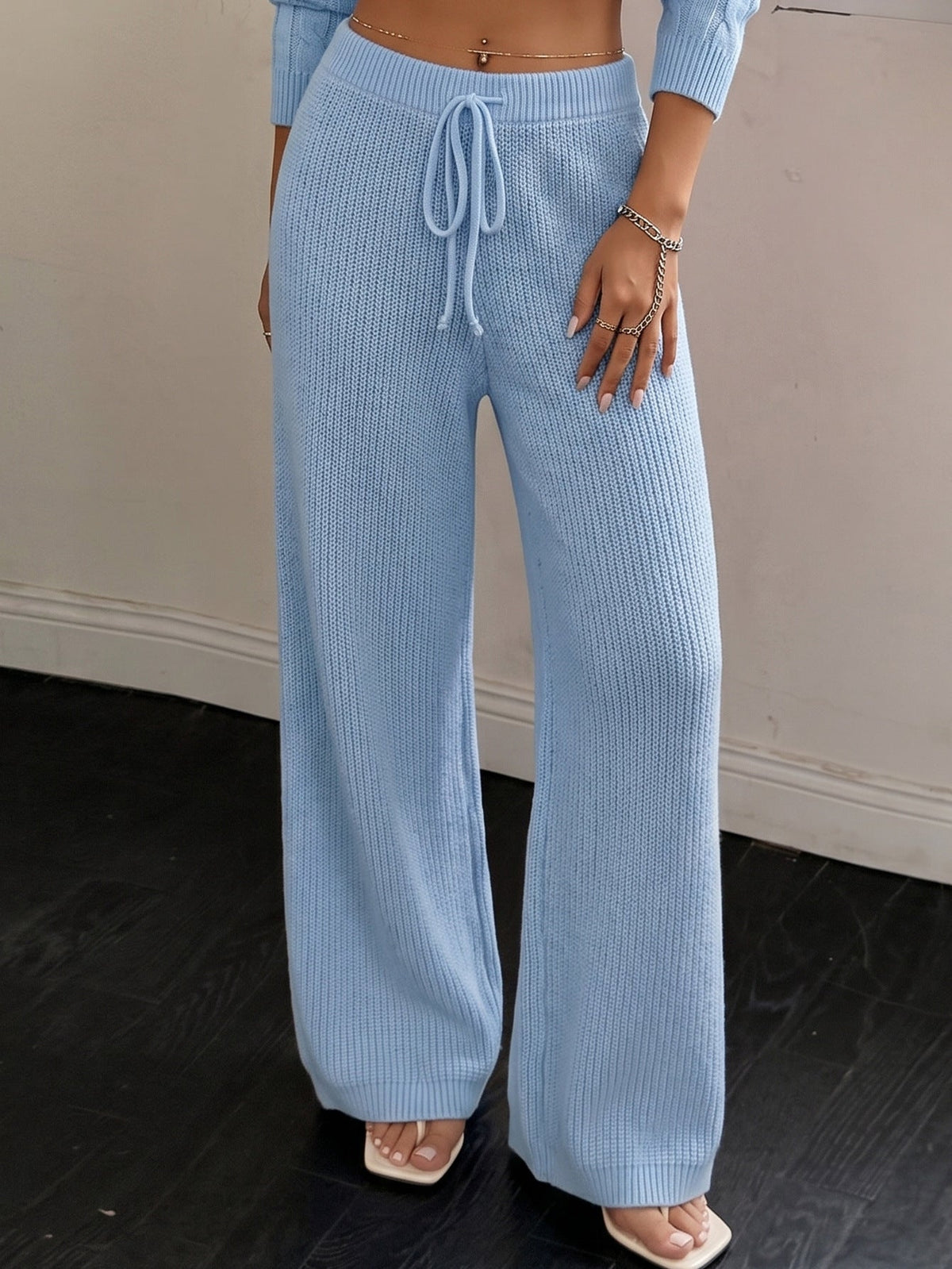 Moncelia Aitana Ribbed Knit Wide-Leg Trousers