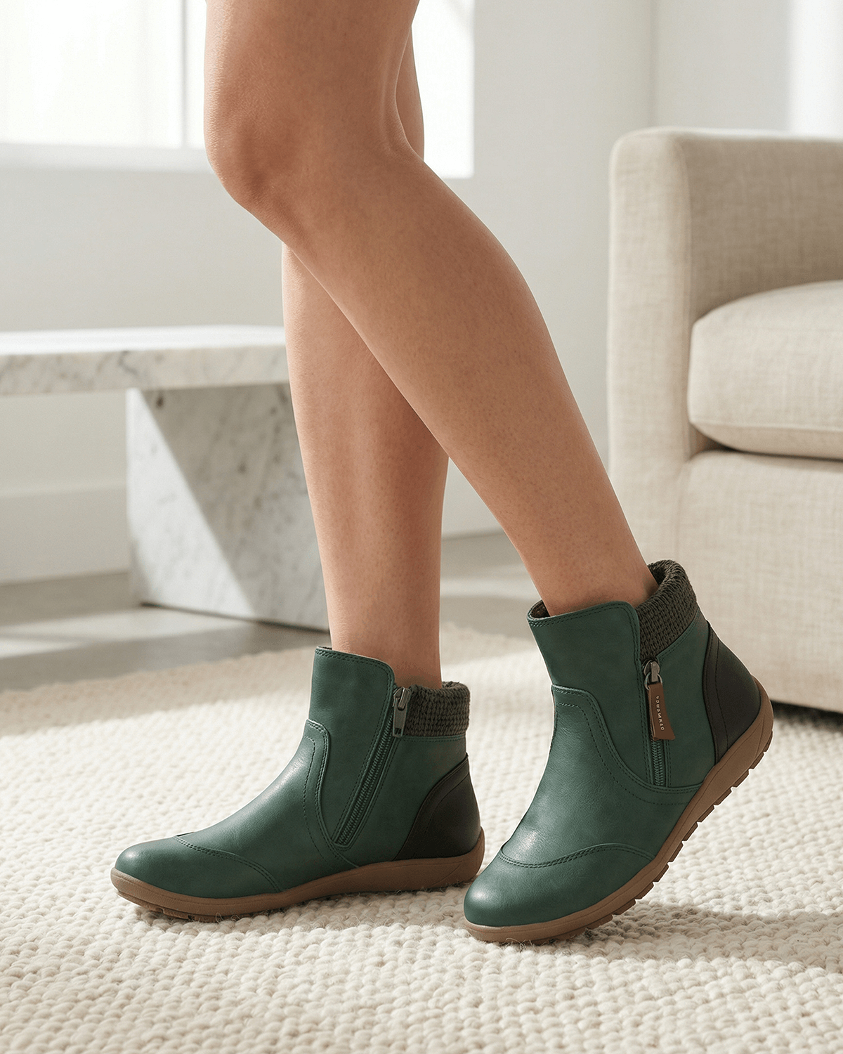 Moncelia Casilda Knit-Collar Flat Ankle Boots