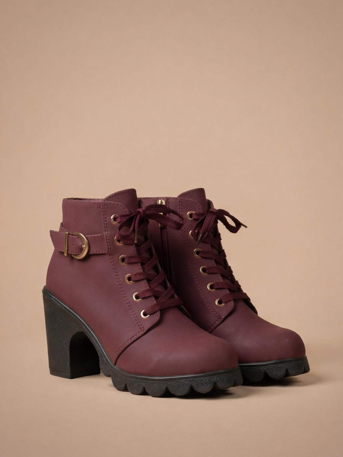Moncelia Elda Lace-Up Buckle Lug Sole Ankle Boots