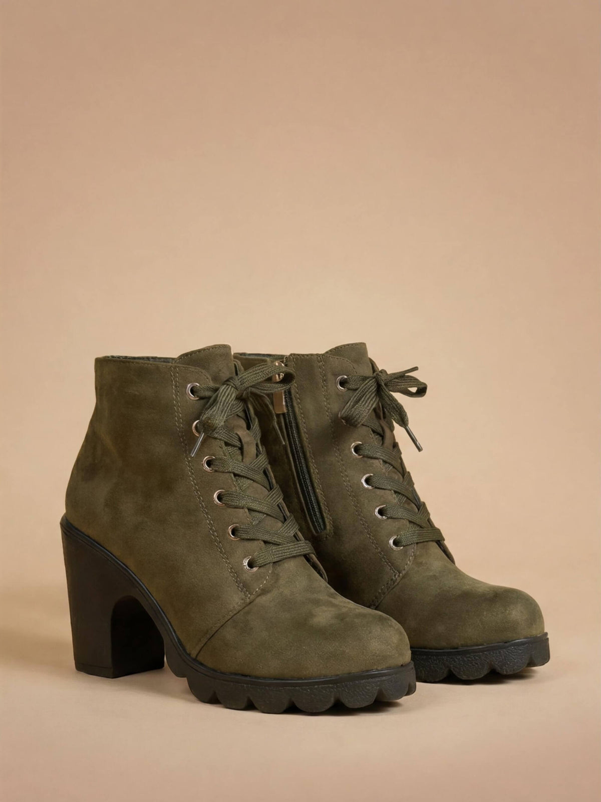 Moncelia Elda Lace-Up Buckle Lug Sole Ankle Boots
