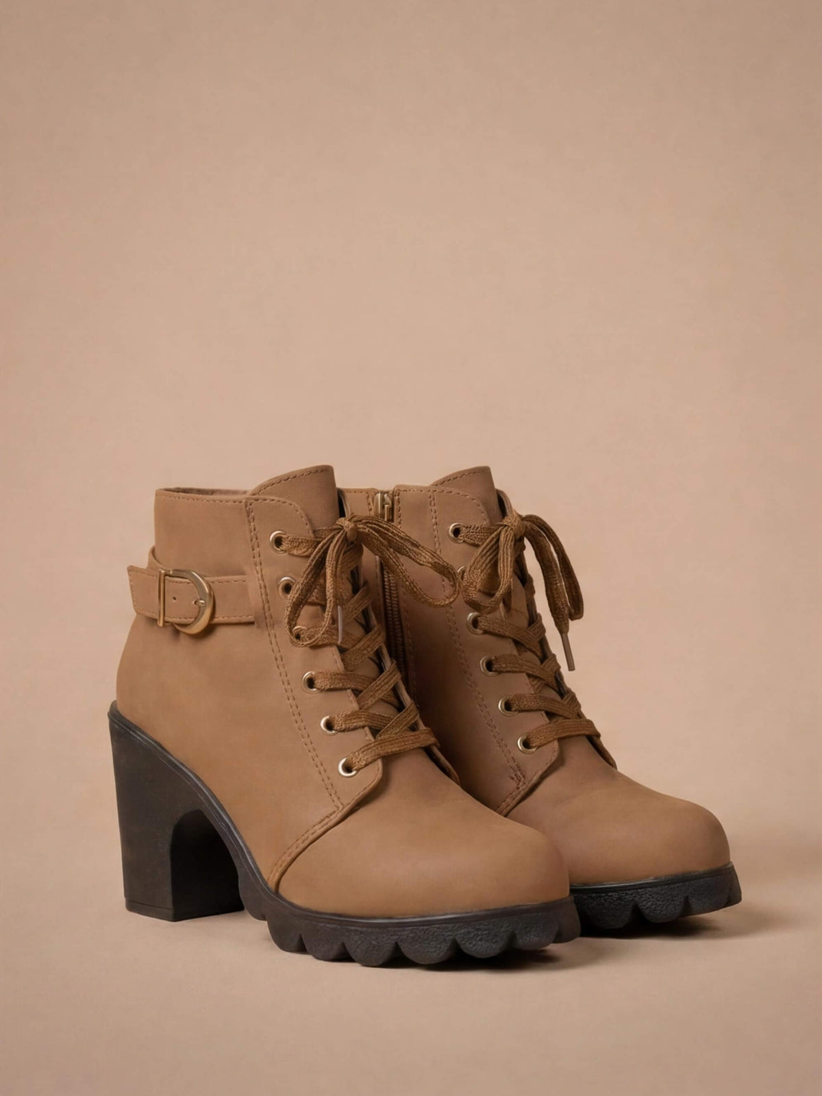 Moncelia Elda Lace-Up Buckle Lug Sole Ankle Boots