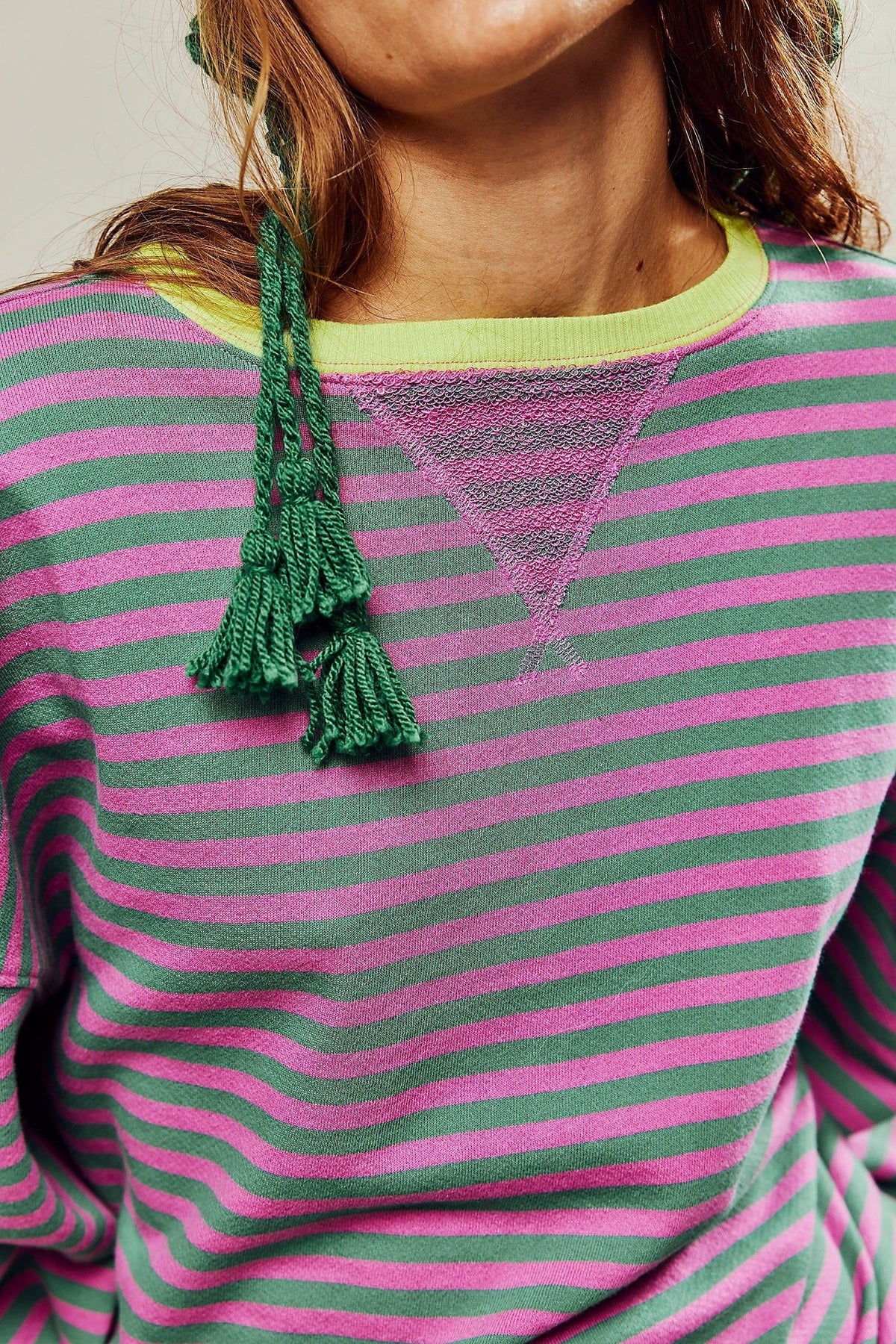Moncelia Flore Striped Oversized Crewneck Sweater