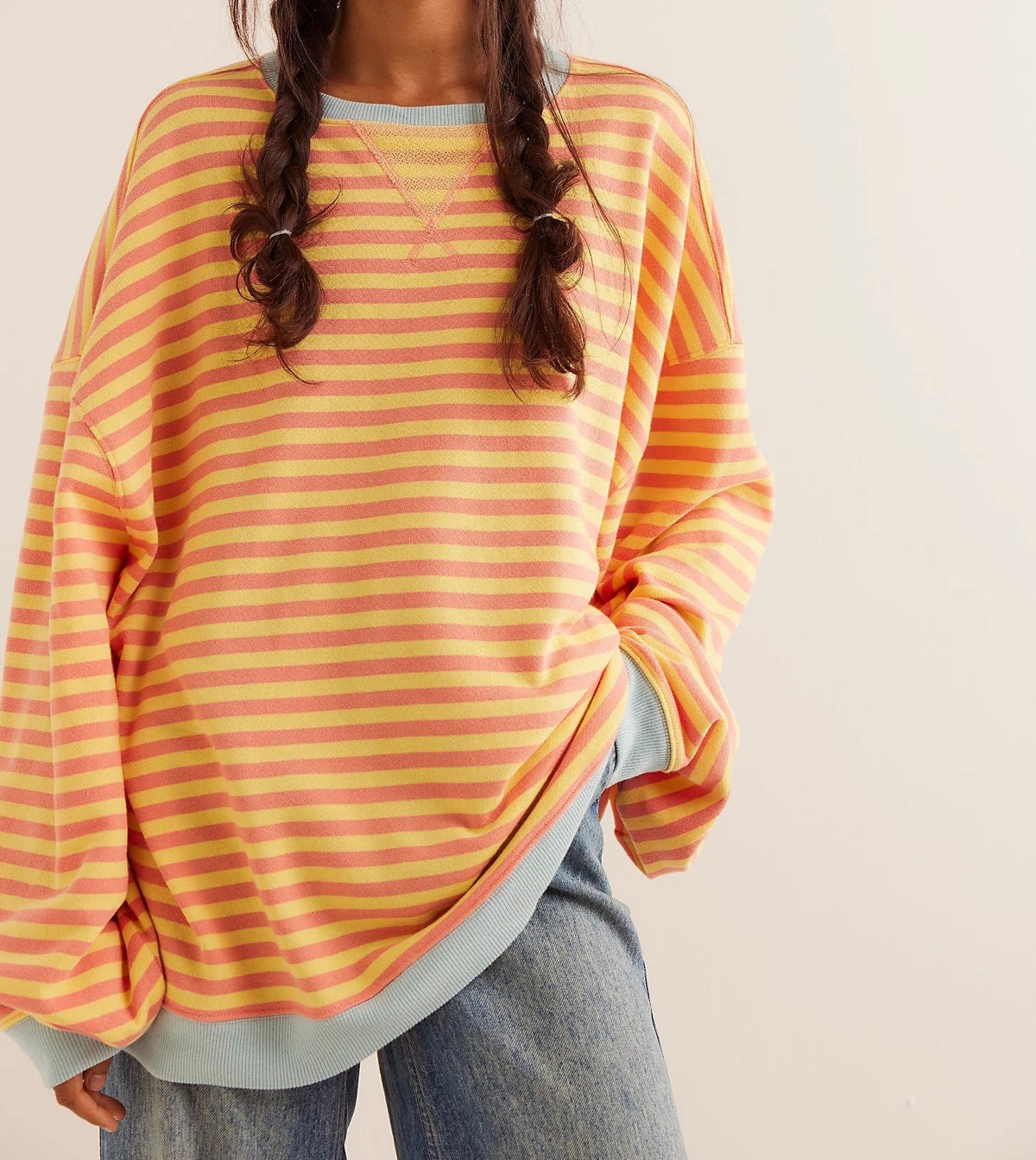 Moncelia Flore Striped Oversized Crewneck Sweater