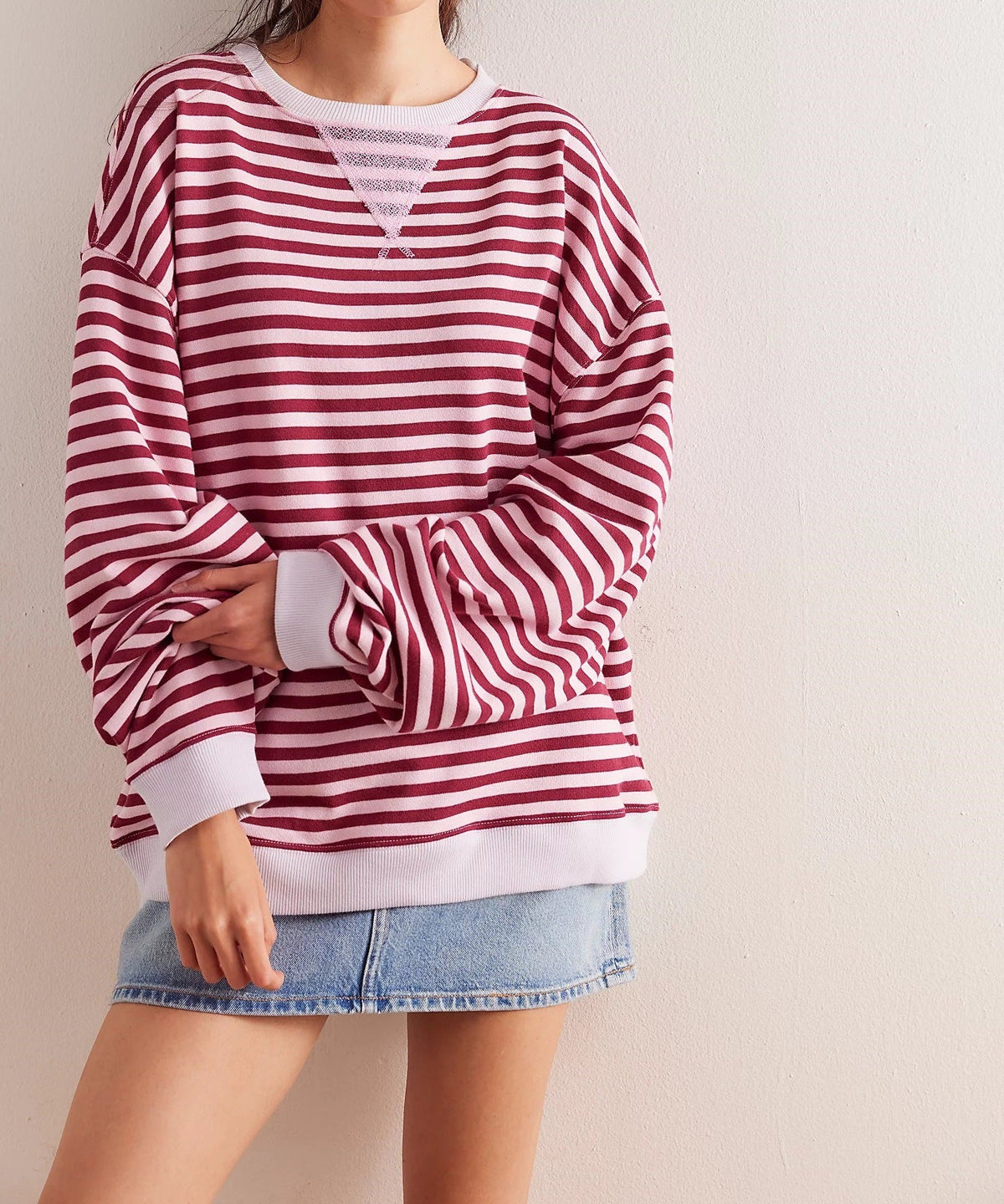 Moncelia Flore Striped Oversized Crewneck Sweater