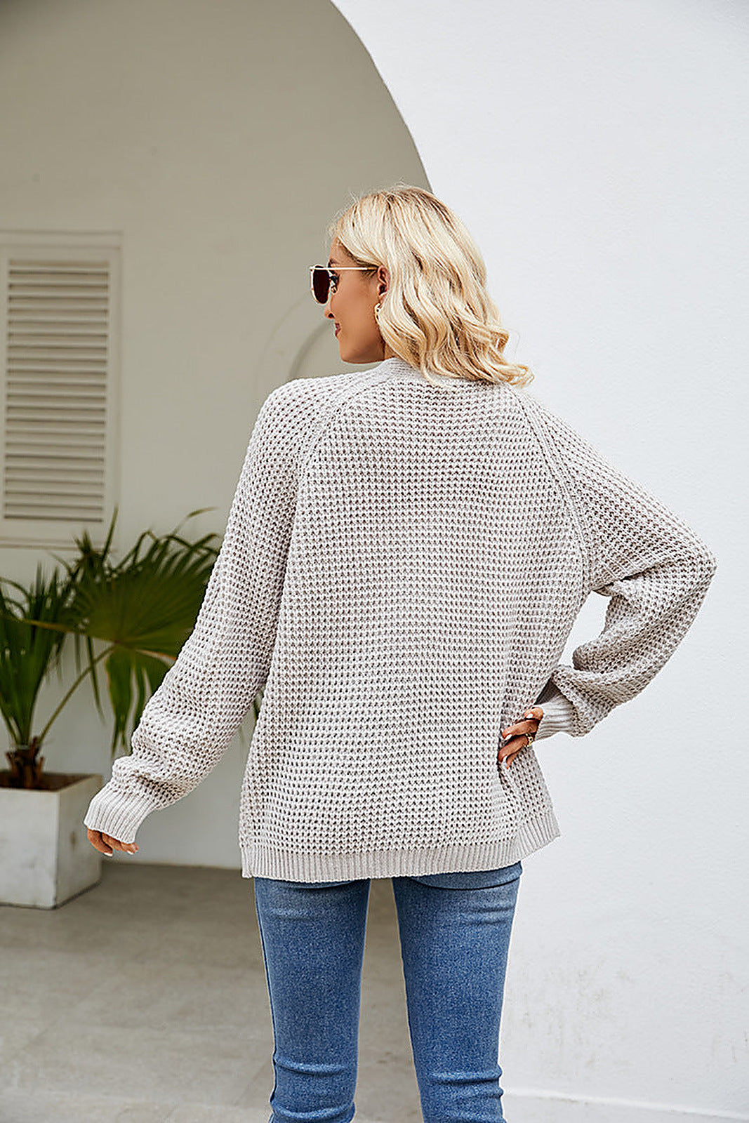 Moncelia Hilde Waffle Knit Open Front Cardigan