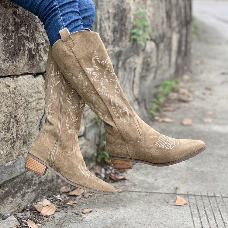Moncelia Jehanne Embroidered Knee-High Western Boots