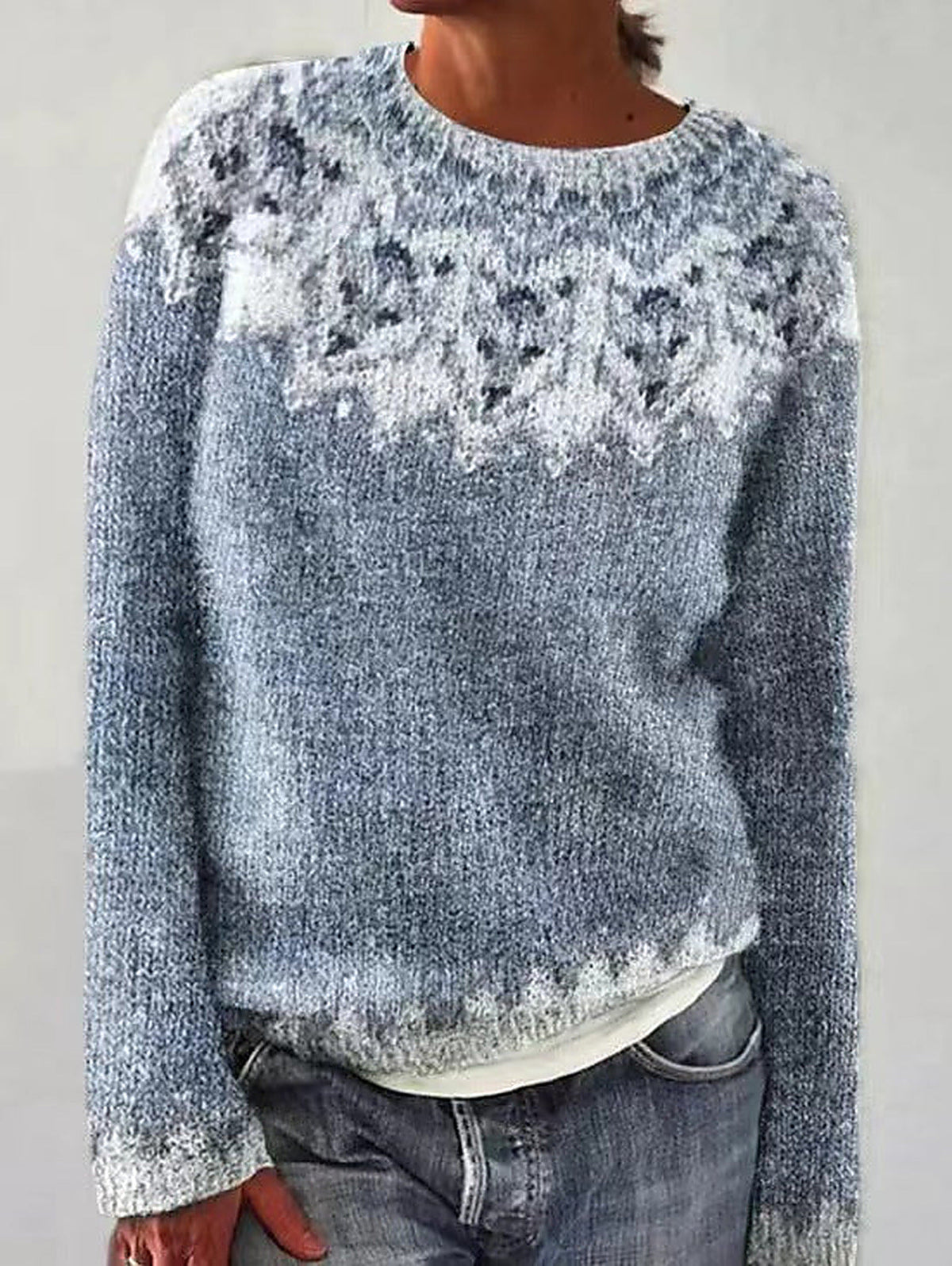 Moncelia Soline Fair Isle Yoke Crew Neck Sweater